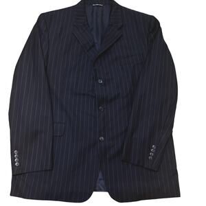 Barney's New York  Italian Navy Blue Wool Chalk Stripe 3 Button Suit 46L 38x29